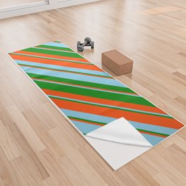[ Thumbnail: Red, Sky Blue, and Green Colored Stripes/Lines Pattern Yoga Towel ]