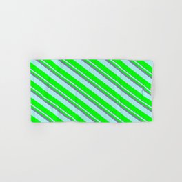 [ Thumbnail: Light Slate Gray, Turquoise & Lime Colored Striped Pattern Hand & Bath Towel ]
