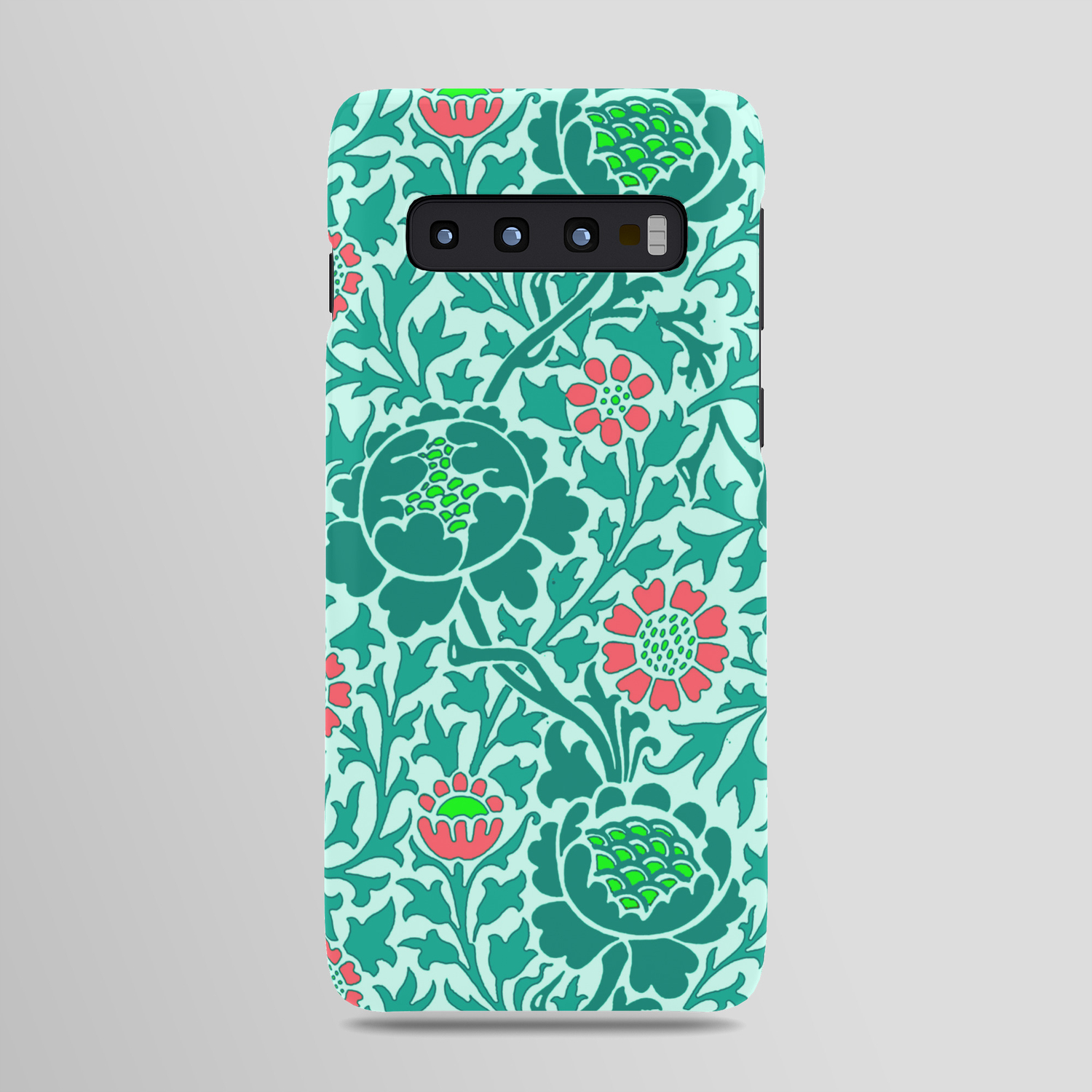 Jacobean Floral Wallpaper Turquoise Aqua And Coral Android Case By Mm Gladden Society6