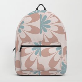 Mid Century Modern Abstract Flower Fan Pattern in Muted Blush Pink Teal Blue Backpack