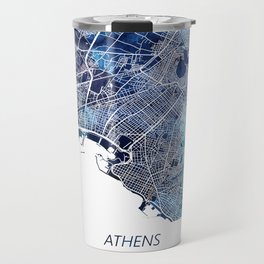Athens Greece Map Navy Blue Turquoise Watercolor Travel Mug