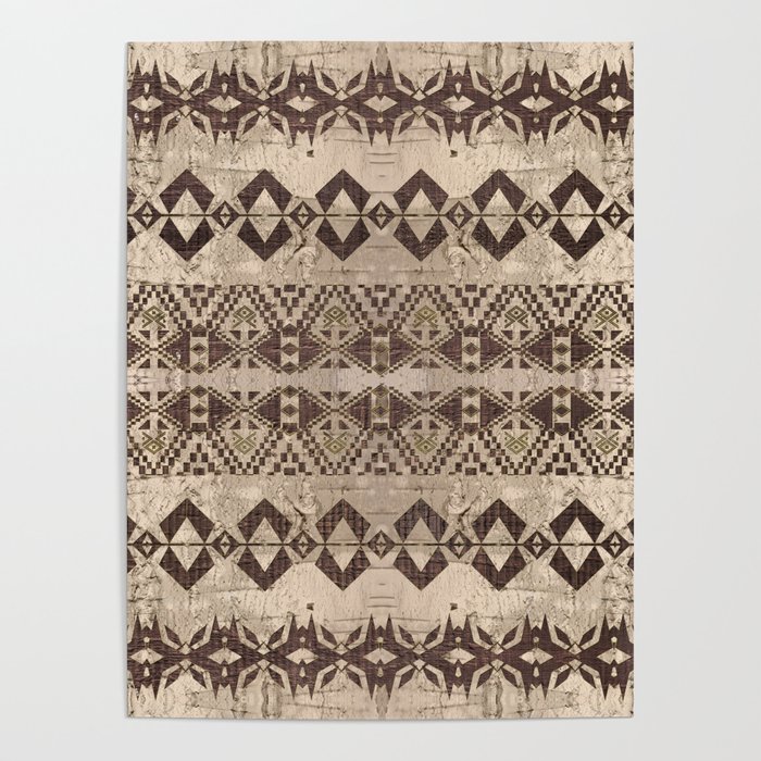 Ethnic Geometric Wooden texture pattern Poster