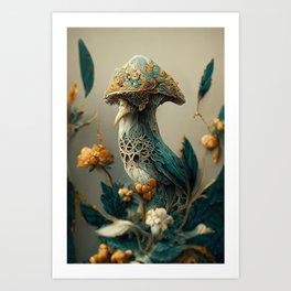 Mushroom Bird - Fantasy Animal Painting Art Print