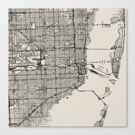 USA, Miami Map - Black and White Canvas Print
