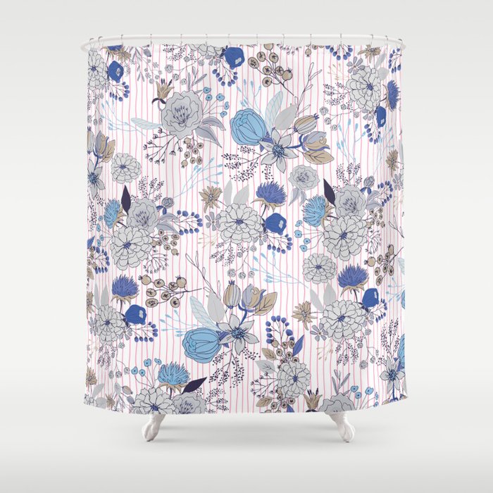Abstract Rustic Navy Blue Gray Fl, Dark Blue And Gray Shower Curtains