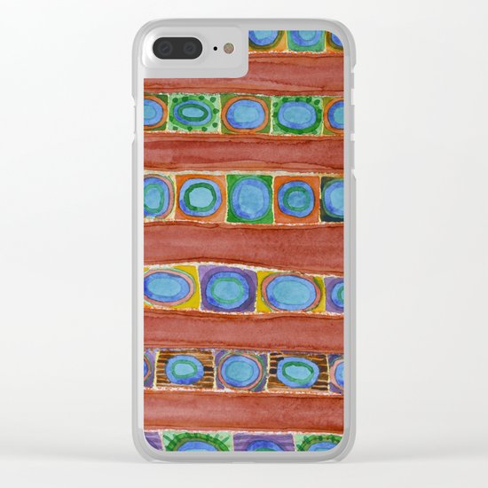 Blue Circles Within Red Stripes Clear iPhone Case