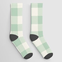 Gingham Mint Green and White Seamless Pattern Socks