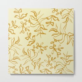 Gold Plants Leaves Drawing Metal Print