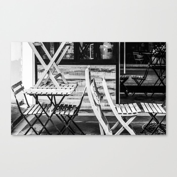 empty tables on empty chairs Canvas Print