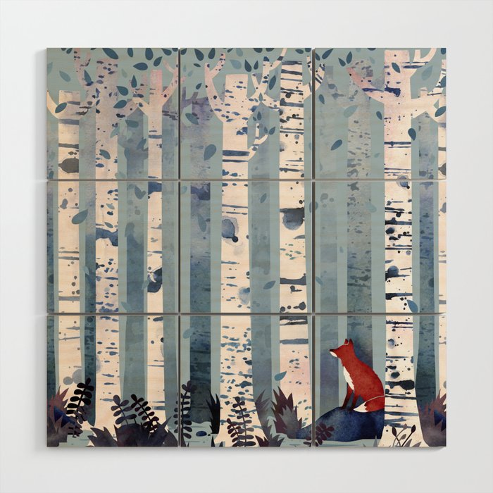 The Birches (in Blue) Wood Wall Art