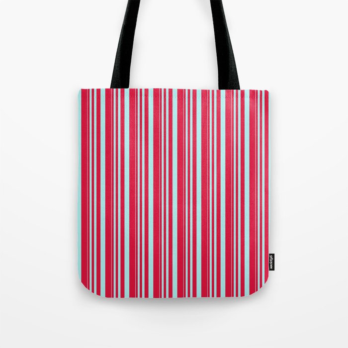 Turquoise & Crimson Colored Stripes/Lines Pattern Tote Bag