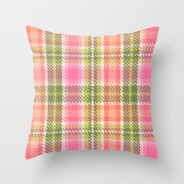 Preppy Plaid Twill // Feminine Tartan // Pink, Blush Pink, Peach, Salmon, Green Throw Pillow