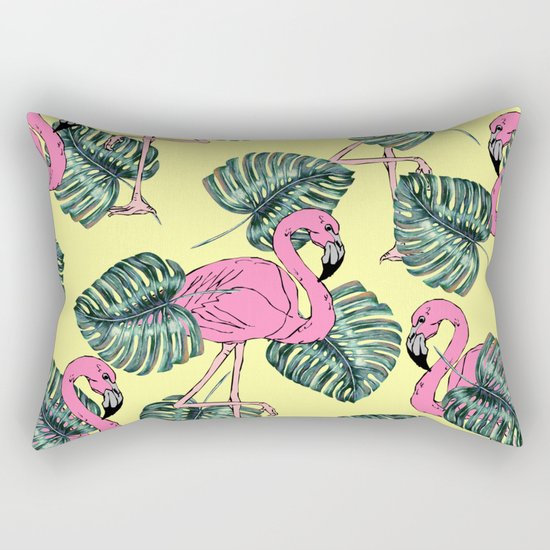 tropical leaves with flamingo Rectangular Pillow