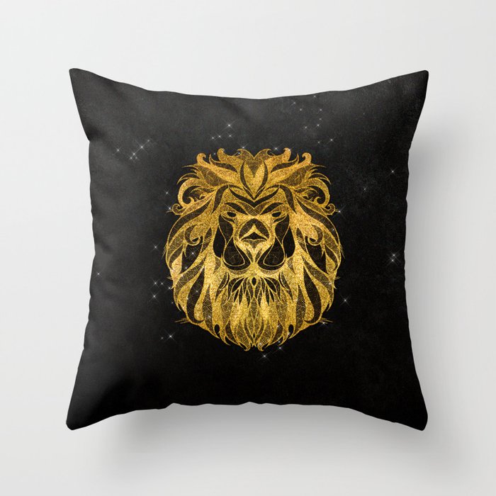 Astrology Horoscope Leo Zodiac Gold Black Throw Pillow