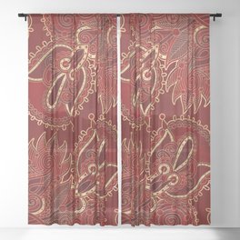 Paisley Floral  Ornament Ruby red and gold Sheer Curtain