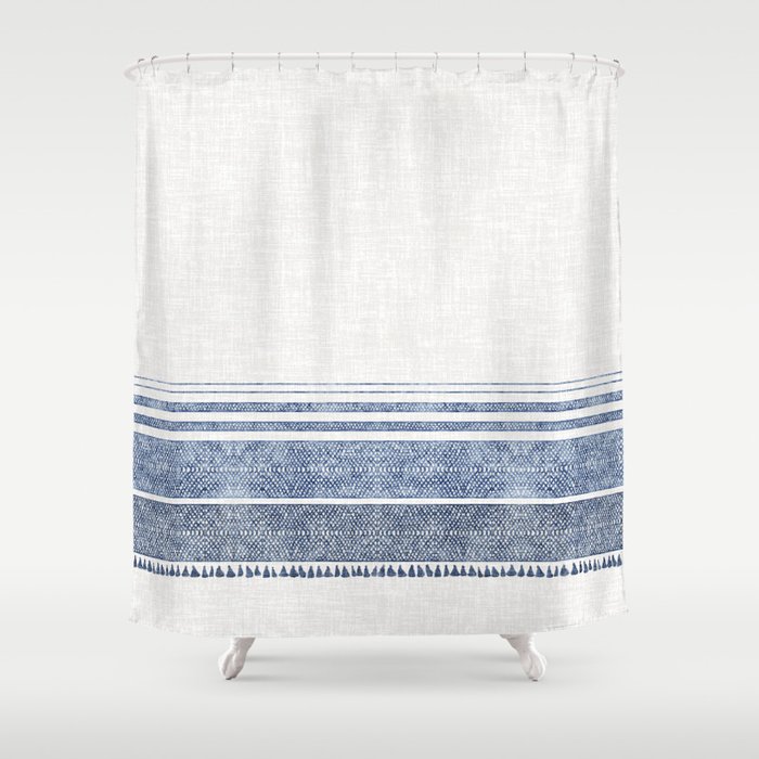 FRENCH LINEN CHAMBRAY TASSEL Shower Curtain