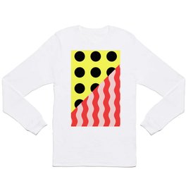 Polka Waves - black and yellow polka dots and red and pink waves Long Sleeve T-shirt