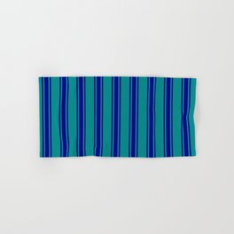 [ Thumbnail: Dark Cyan & Dark Blue Colored Lines/Stripes Pattern Hand & Bath Towel ]