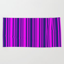 [ Thumbnail: Midnight Blue & Fuchsia Colored Lines Pattern Beach Towel ]