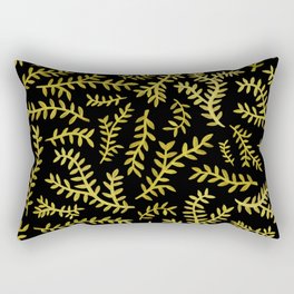Golden Chinoiserie Leaf on Black Rectangular Pillow
