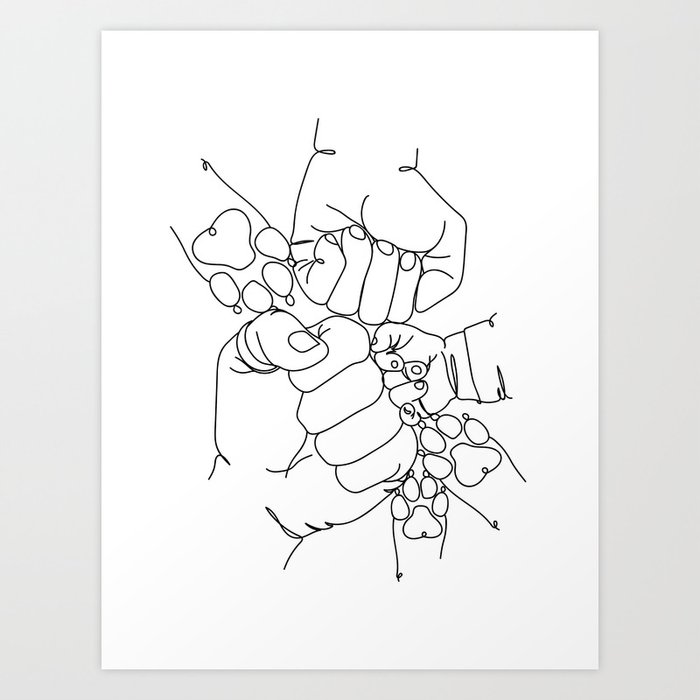 Family Hands #3 and Dog Paw #3 Line Art Art Print