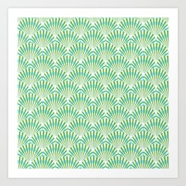 Lime Green and Blue Shell Art Deco Pattern Art Print