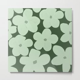 Groovy Flowers in Mint on Dark Green Metal Print