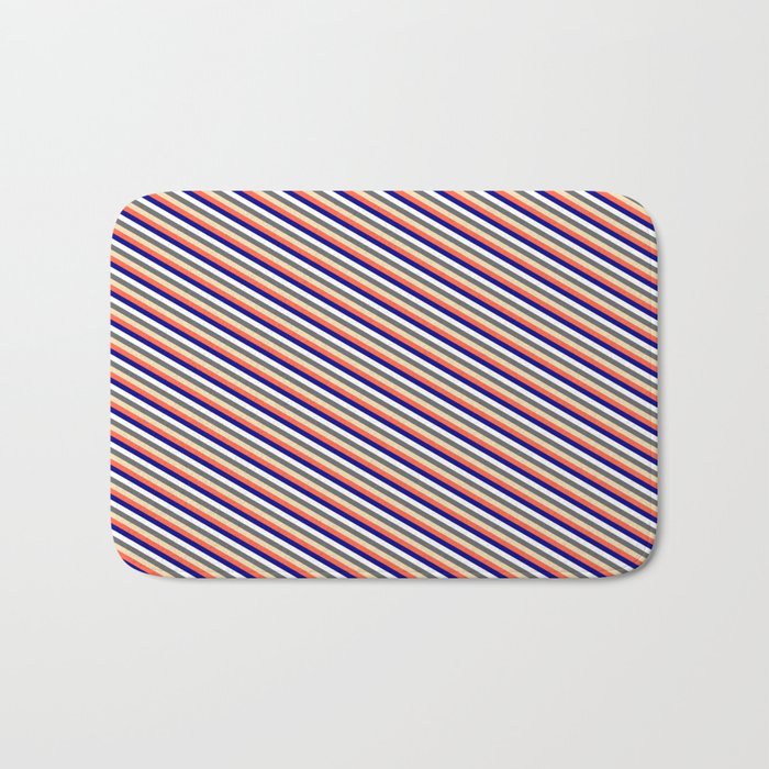 Eye-catching Red, Blue, White, Dim Gray & Tan Colored Lined/Striped Pattern Bath Mat