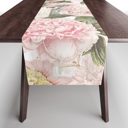 Vintage & Shabby Chic - Antique Pink Peony Flowers Garden Table Runner