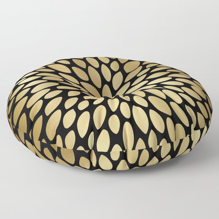 Floral Bloom Black and Gold Floor Pillow