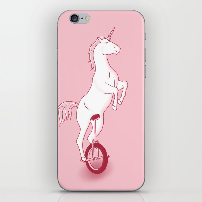 Unicorn on a unicycle - pink iPhone Skin