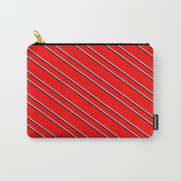 [ Thumbnail: Red, Light Gray, and Black Colored Lined Pattern Carry-All Pouch ]