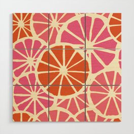 Pink Grapefruit Slices Pattern Wood Wall Art