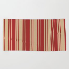 [ Thumbnail: Brown and Tan Colored Lined Pattern Beach Towel ]