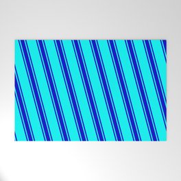 [ Thumbnail: Cyan & Blue Colored Lined/Striped Pattern Welcome Mat ]