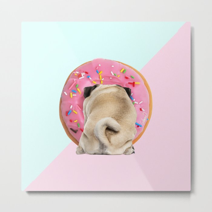 Pug Strawberr Donut Back Metal Print
