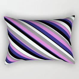 [ Thumbnail: Eye-catching Gray, Orchid, Midnight Blue, Black, and Mint Cream Colored Stripes/Lines Pattern Rectangular Pillow ]