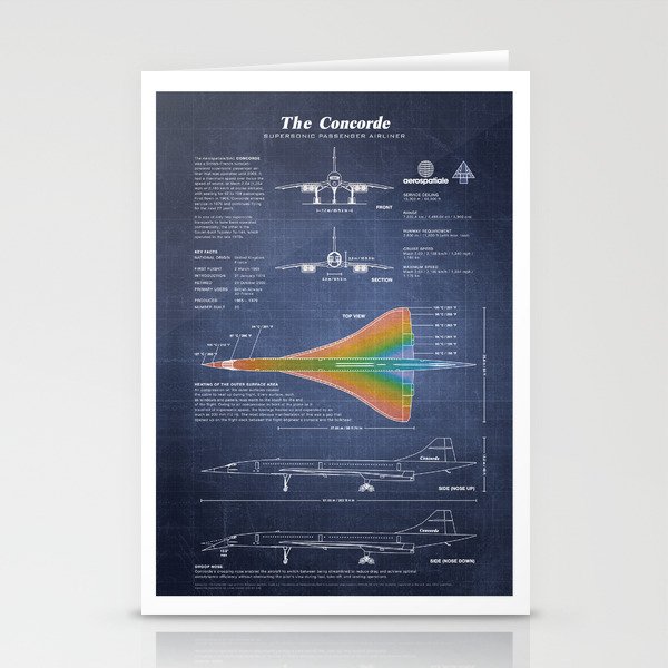 Concorde Supersonic Airliner Blueprint (dark blue) Stationery Cards