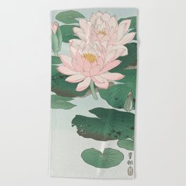 Water Lily Japanese print Beach Towel