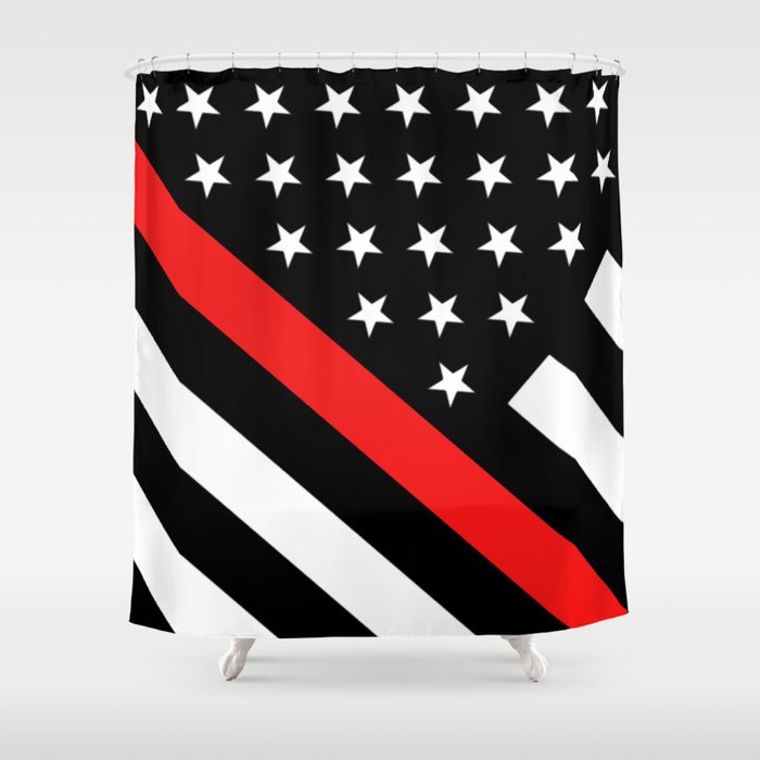 Firefighter Black Flag Red Line Shower Curtain