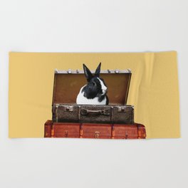 Black and white Rabbit in suitcase Beach Towel