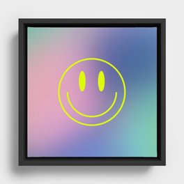 Neon Retro Smiley Framed Canvas