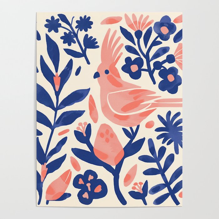 Pink Cockatoo Paradise: Whimsical Art for Pink Parrot Enthusiasts Poster