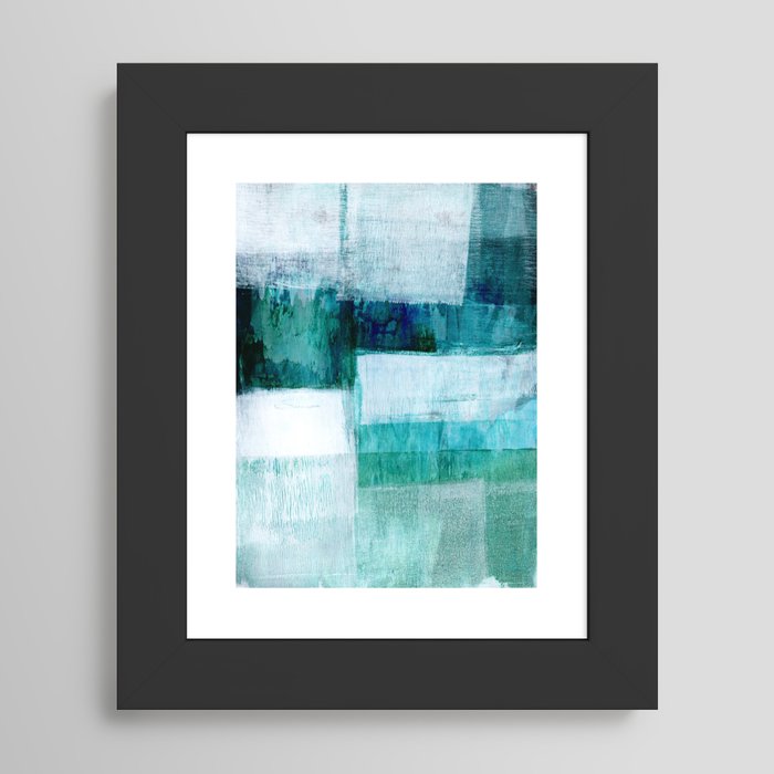 Blue Green Geometric Abstract Painting Framed Canvas by