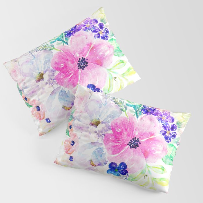 Pretty watercolor floral hand paint design Pillow Sham