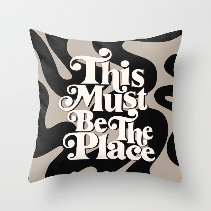 This Must Be The Place - 70s, Vintage, Retro, Abstract Pattern (Black & Beige) Throw Pillow