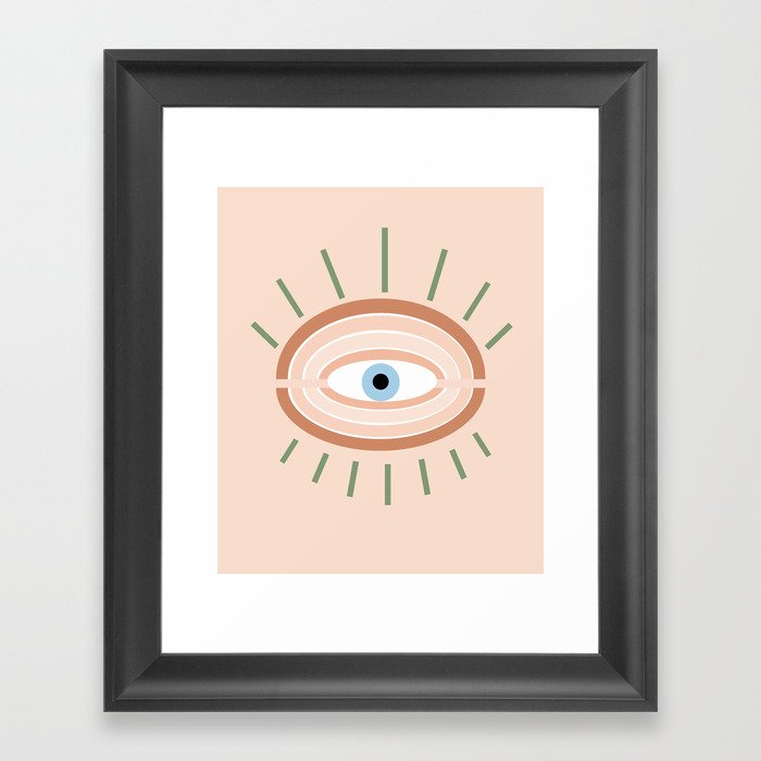 Retro evil eye - neutrals Framed Art Print