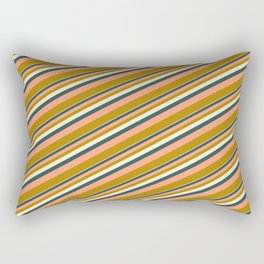 [ Thumbnail: Beige, Dark Slate Gray, Light Salmon, and Dark Goldenrod Colored Stripes Pattern Rectangular Pillow ]