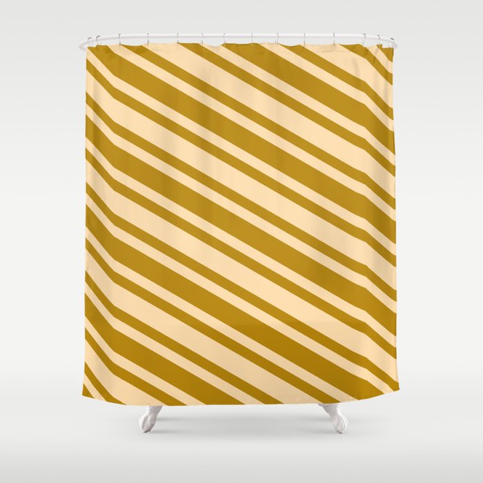 Dark Goldenrod & Tan Colored Lines/Stripes Pattern Shower Curtain