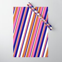 [ Thumbnail: Hot Pink, Dark Blue, White, and Chocolate Colored Lines Pattern Wrapping Paper ]